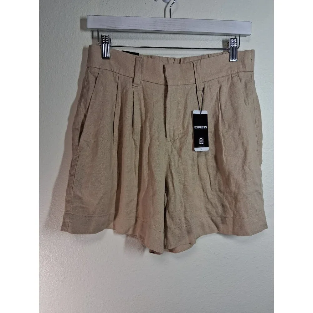 NWT Express Linen Shorts Casual Summer Beach Vacation Beige Size 4 - Picture 2 of 7